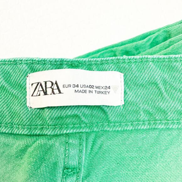 Zara Green Denim Wide Leg Zip Fly High Rise Colored Jeans Size 2 - Picture 4 of 8